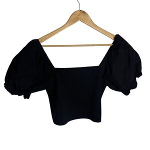 Originality black puff sleeve cropped knit blouse size XL